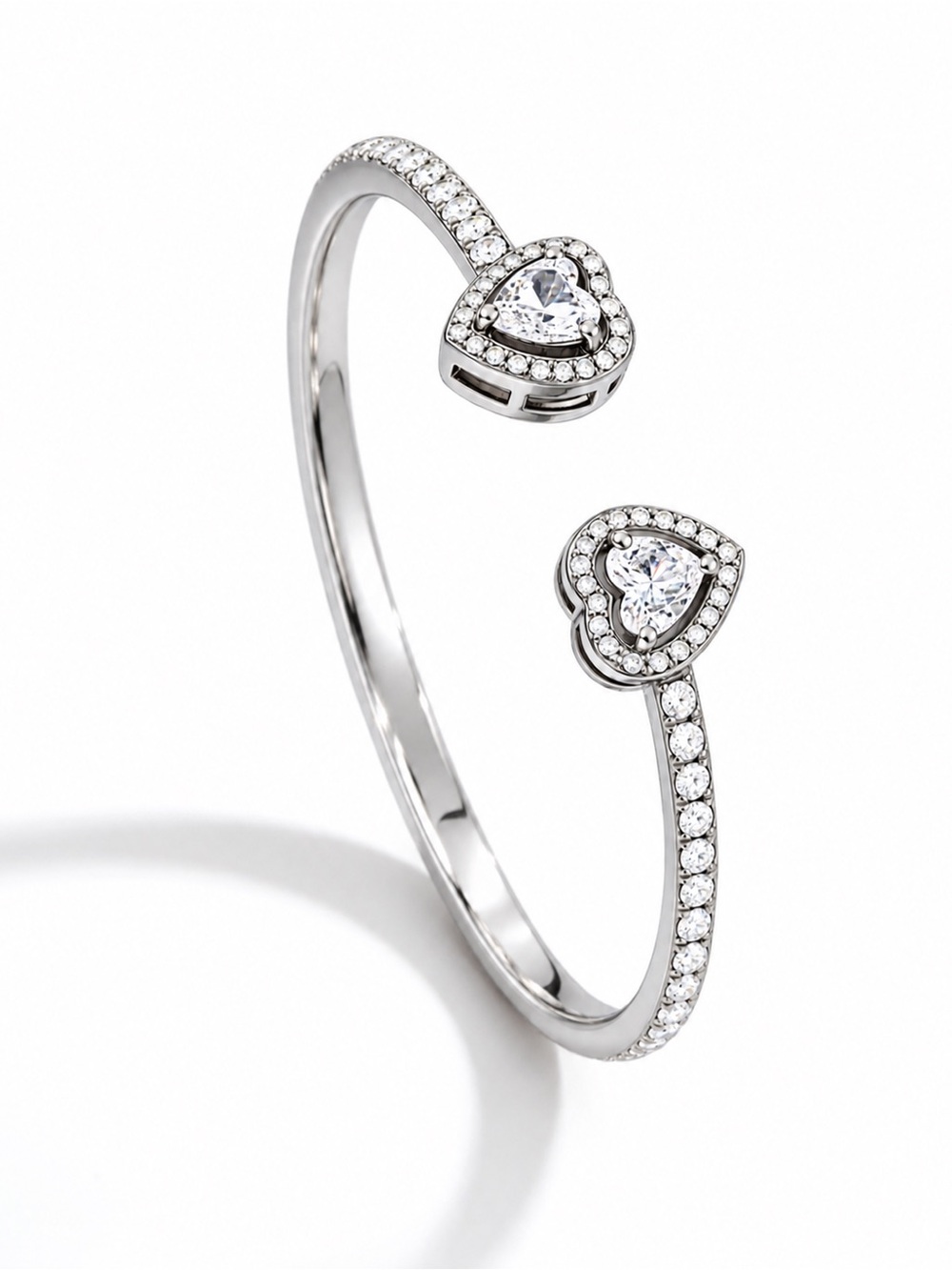 Sterling Silver Heart Open Bangle Bracelet - Silver